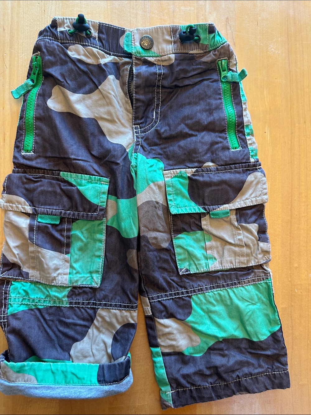 Mini Boden Green Camo Cargo Pants with Bright Trim